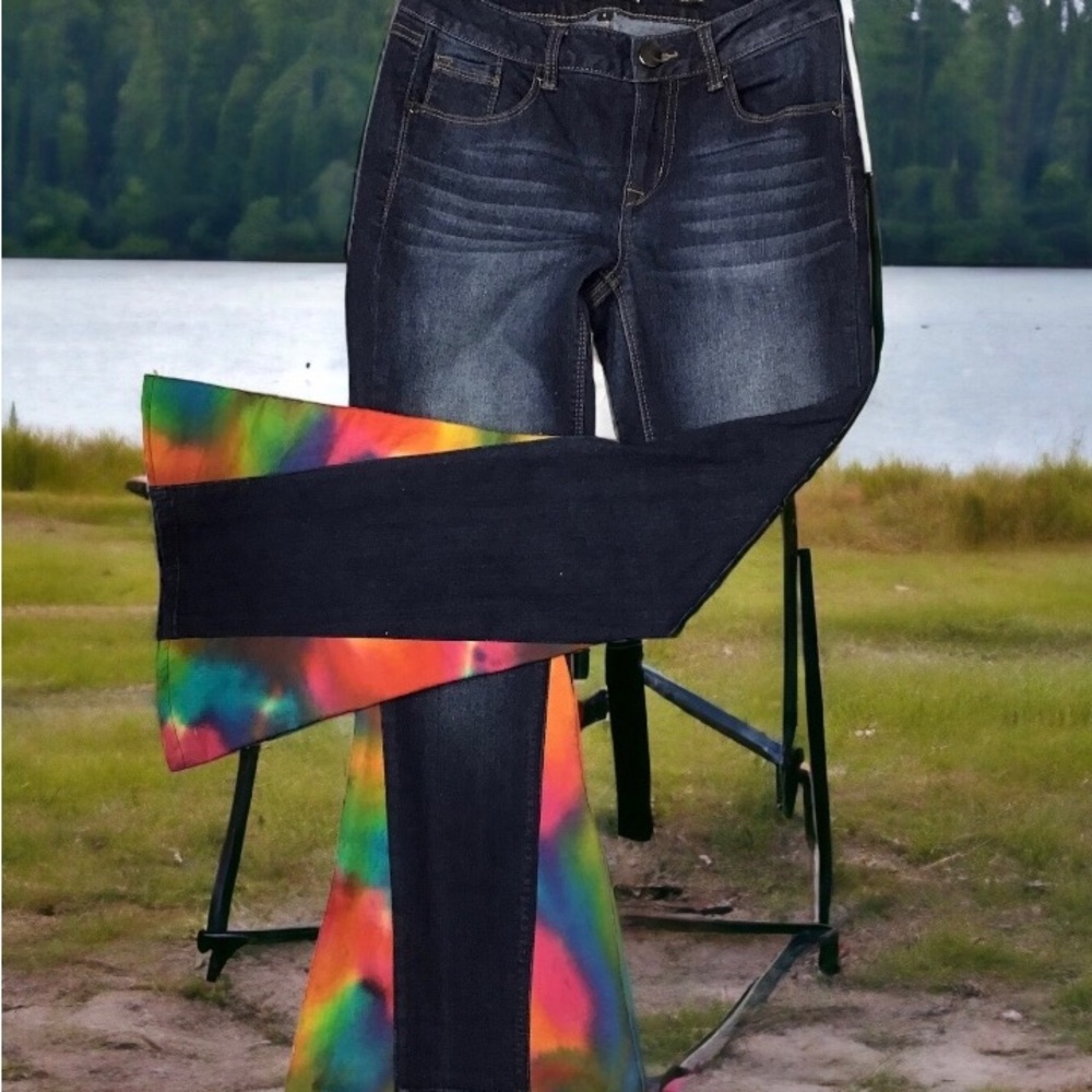 Boho Bootleg Upcycled Tie Dye Jeans / One of a Kind / Free Shipping
